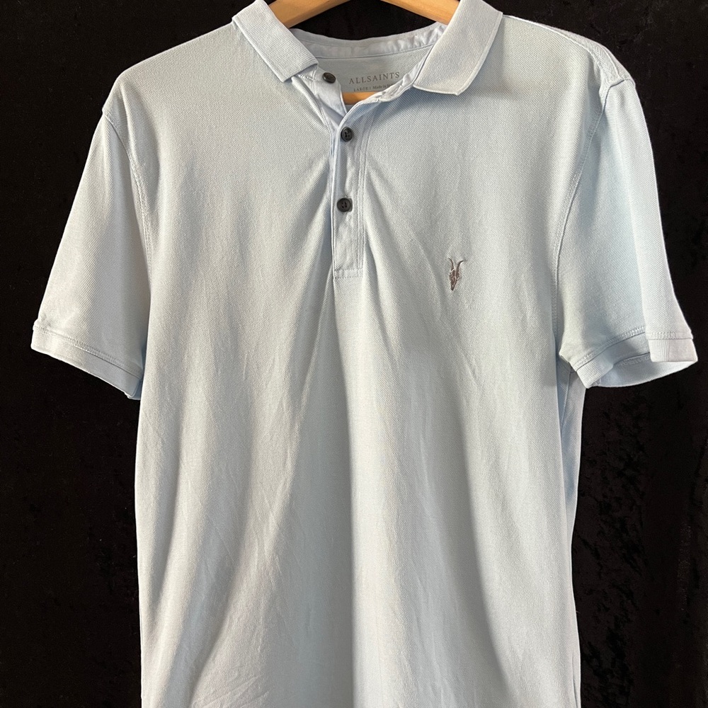 ALLSAINTS Mens Light Blue Polo Shirt